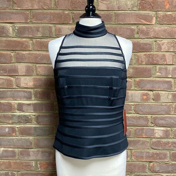 JS Collections Black Mock Neck Mesh Sleeveless Blouse Size 12 NEW - Picture 2 of 8